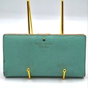 KATE SPADE Vintage Wallet Leather Aqua Color Tan Interior